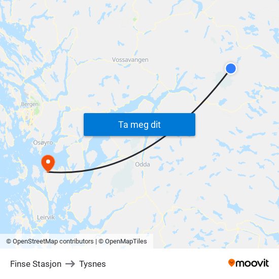 Finse Stasjon to Tysnes map