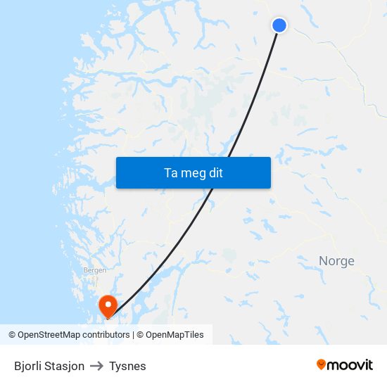 Bjorli Stasjon to Tysnes map