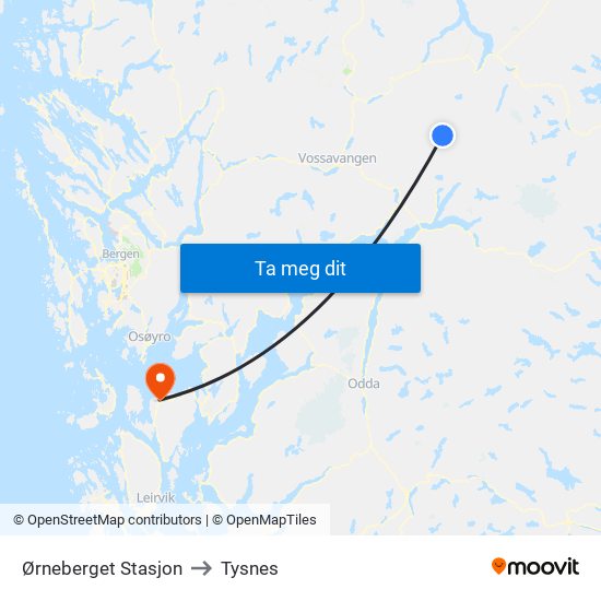 Ørneberget Stasjon to Tysnes map