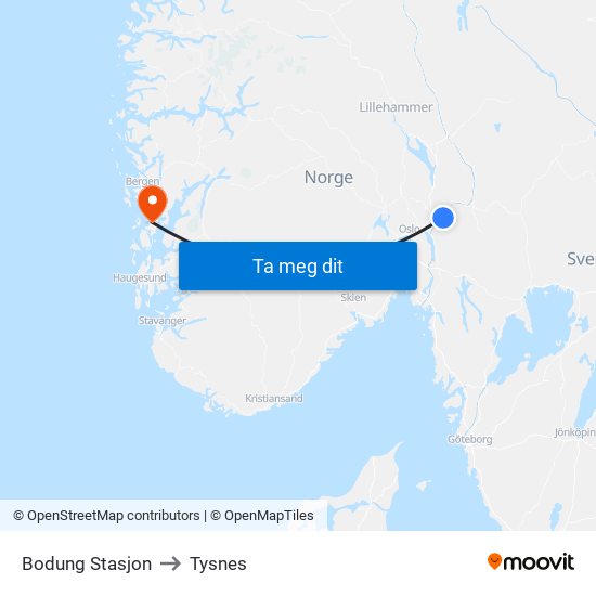 Bodung Stasjon to Tysnes map