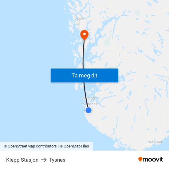 Klepp Stasjon to Tysnes map