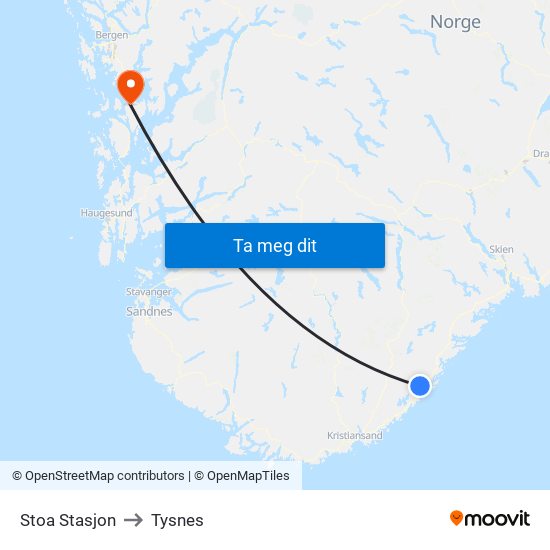 Stoa Stasjon to Tysnes map