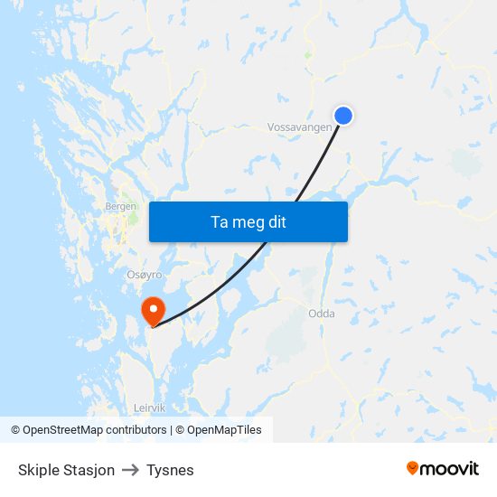 Skiple Stasjon to Tysnes map