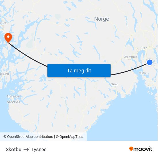 Skotbu to Tysnes map