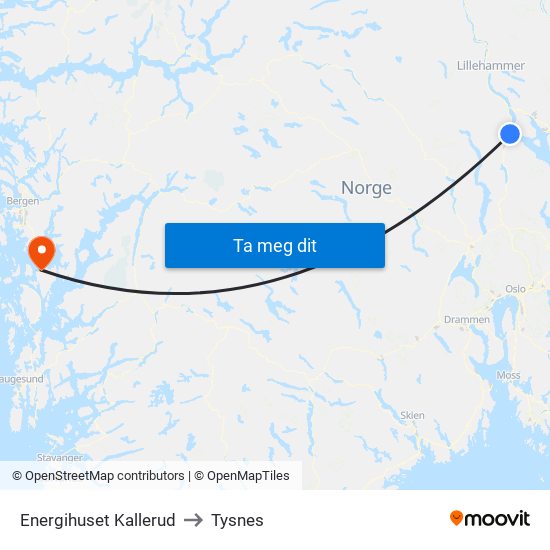 Energihuset Kallerud to Tysnes map