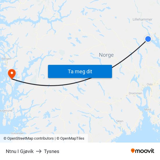 Ntnu I Gjøvik to Tysnes map