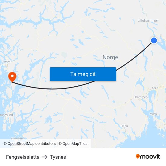 Fengselssletta to Tysnes map