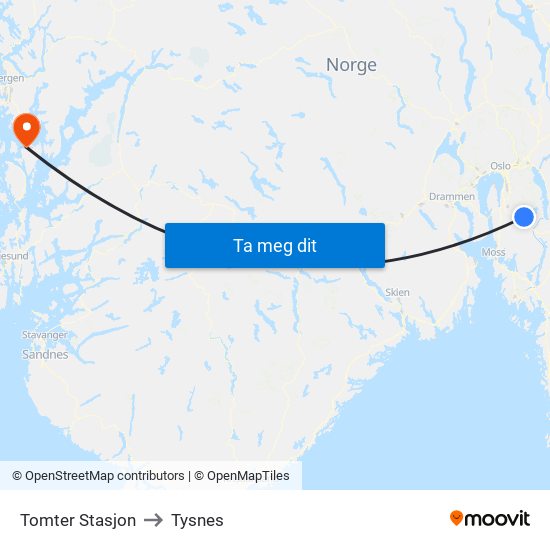 Tomter Stasjon to Tysnes map