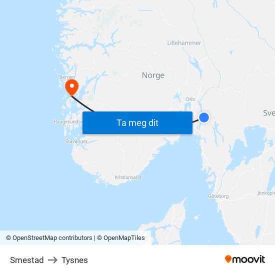 Smestad to Tysnes map