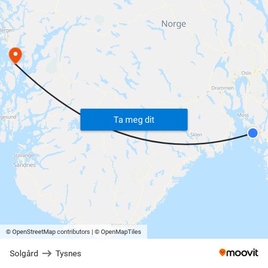 Solgård to Tysnes map