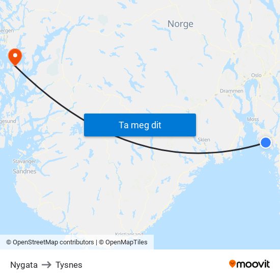 Nygata to Tysnes map