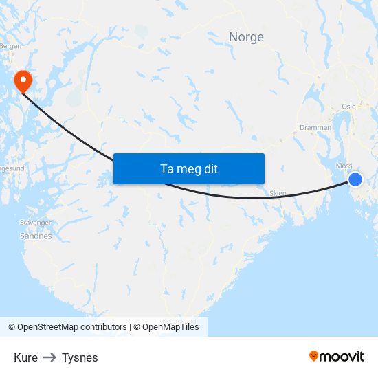 Kure to Tysnes map