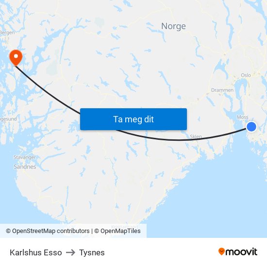Karlshus Esso to Tysnes map