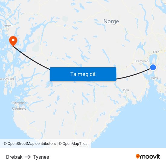 Drøbak to Tysnes map