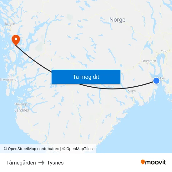 Tårnegården to Tysnes map