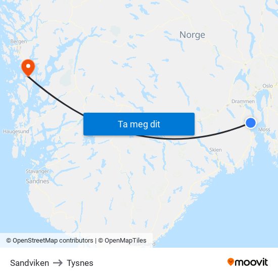 Sandviken to Tysnes map