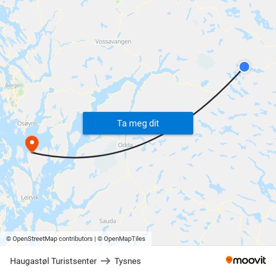 Haugastøl Turistsenter to Tysnes map