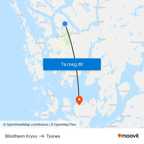 Blindheim Kryss to Tysnes map