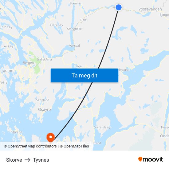 Skorve to Tysnes map