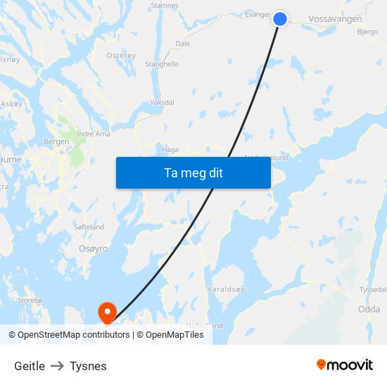 Geitle to Tysnes map