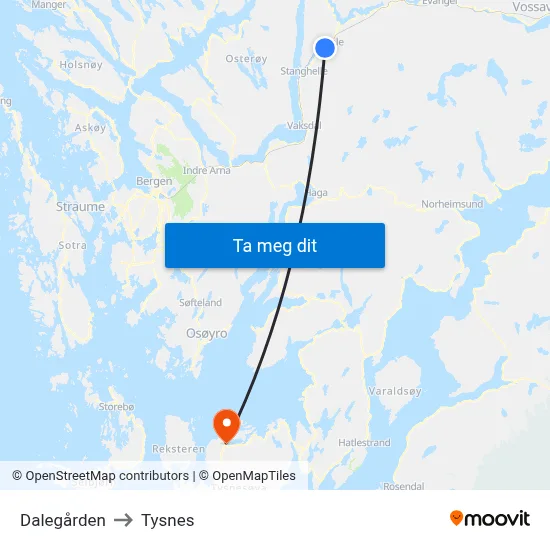 Dalegården to Tysnes map