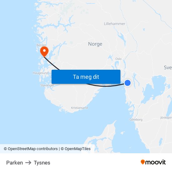 Parken to Tysnes map