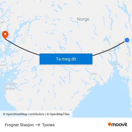 Frogner Stasjon to Tysnes map