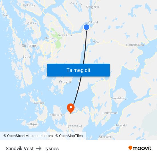Sandvik Vest to Tysnes map