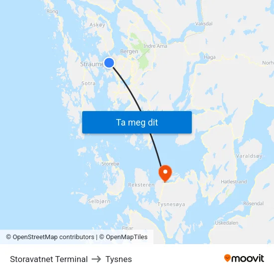 Storavatnet Terminal to Tysnes map