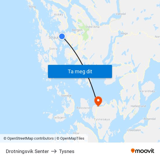 Drotningsvik Senter to Tysnes map