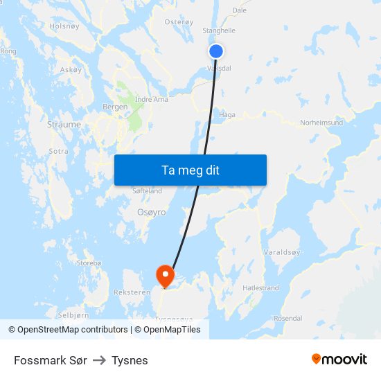 Fossmark Sør to Tysnes map