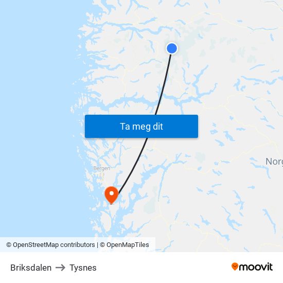 Briksdalen to Tysnes map