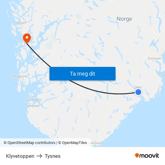 Klyvetoppen to Tysnes map