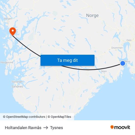 Holtandalen Ravnås to Tysnes map