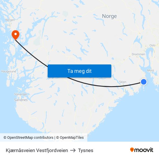 Kjærnåsveien Vestfjordveien to Tysnes map