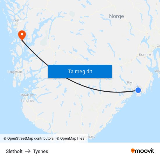 Sletholt to Tysnes map