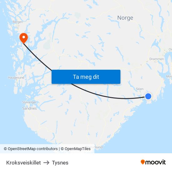 Kroksveiskillet to Tysnes map