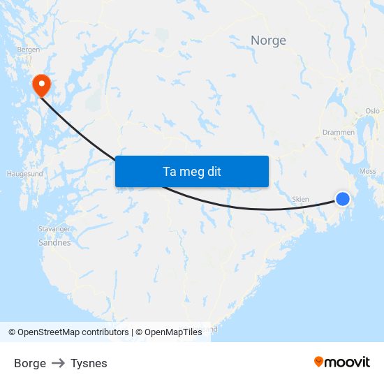 Borge to Tysnes map