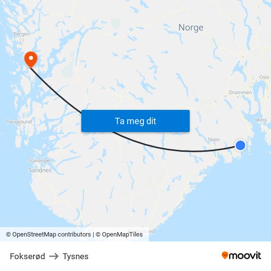 Fokserød to Tysnes map