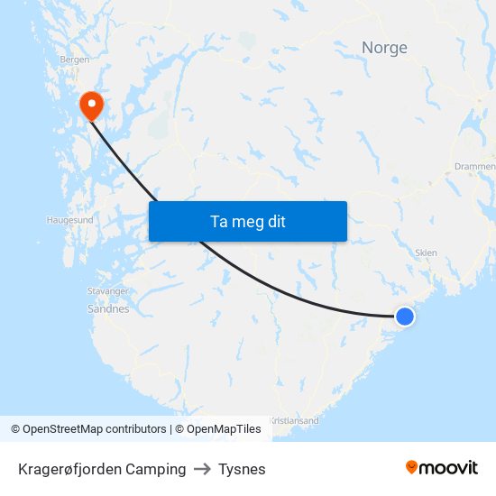 Kragerøfjorden Camping to Tysnes map