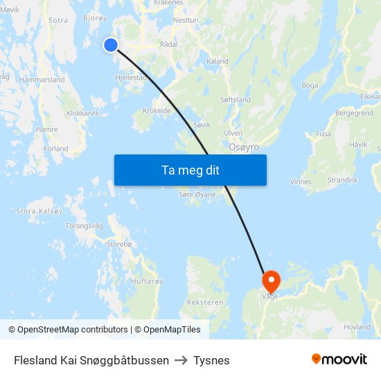 Flesland Kai Snøggbåtbussen to Tysnes map