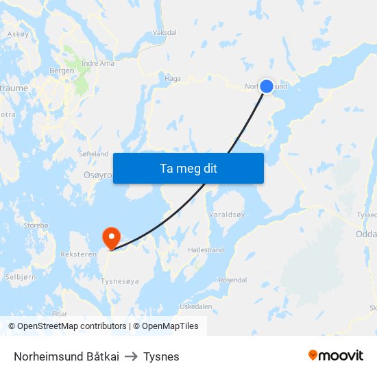 Norheimsund Båtkai to Tysnes map