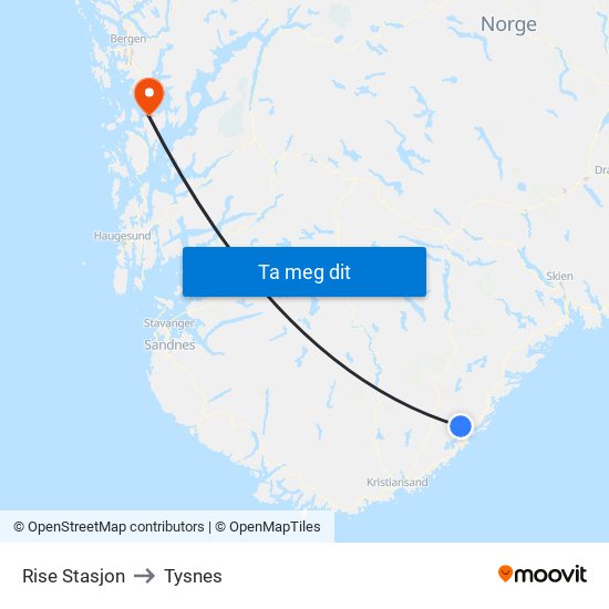 Rise Stasjon to Tysnes map