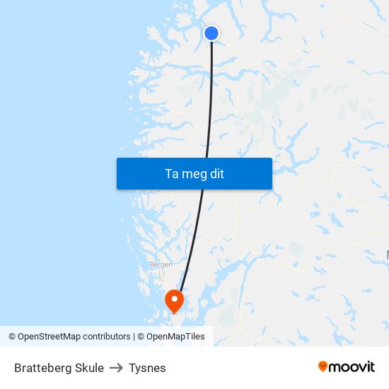 Bratteberg Skule to Tysnes map
