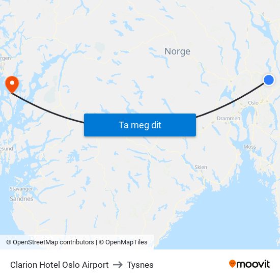 Clarion Hotel Oslo Airport to Tysnes map