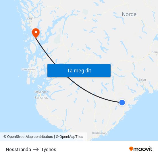 Nesstranda to Tysnes map