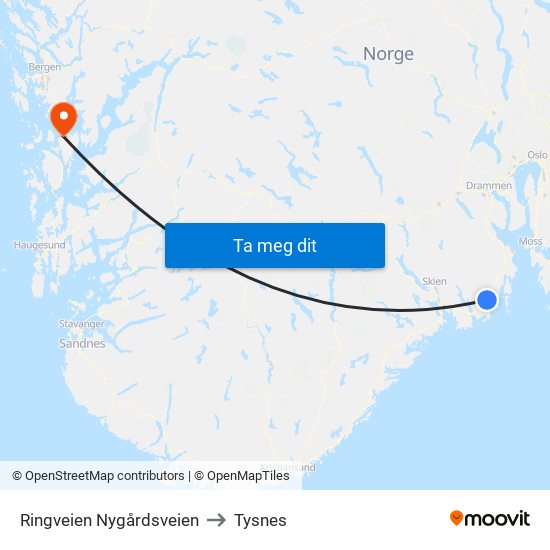 Ringveien Nygårdsveien to Tysnes map