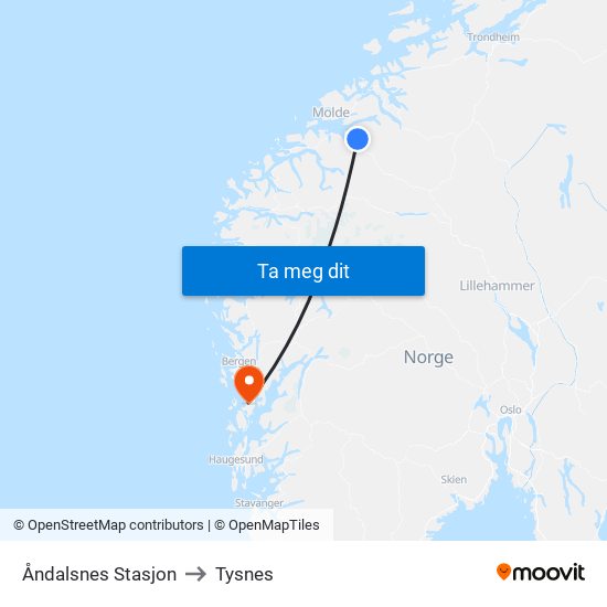 Åndalsnes Stasjon to Tysnes map