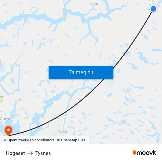 Høgeset to Tysnes map