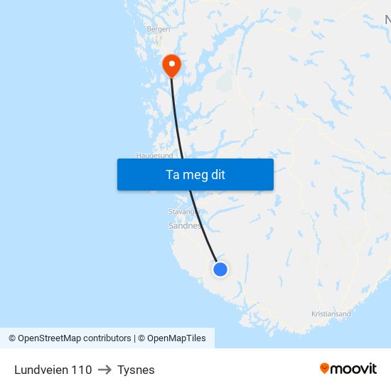 Lundveien 110 to Tysnes map